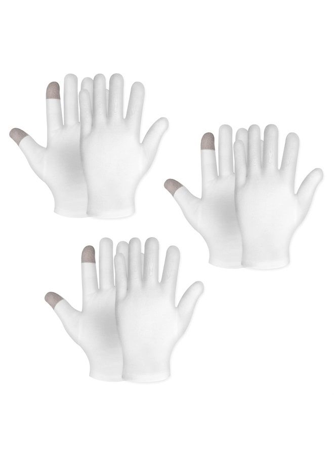 Sibba 3 Pairs Touch Screen Moisturizing Gloves White Cotton Moisturizing Gloves Overnight Bedtime Heal Eczema Sleeping Lotion Hand Spa Treatment Gloves Repair Rough Cracked Dry Chapped Hands Skin - Image 1