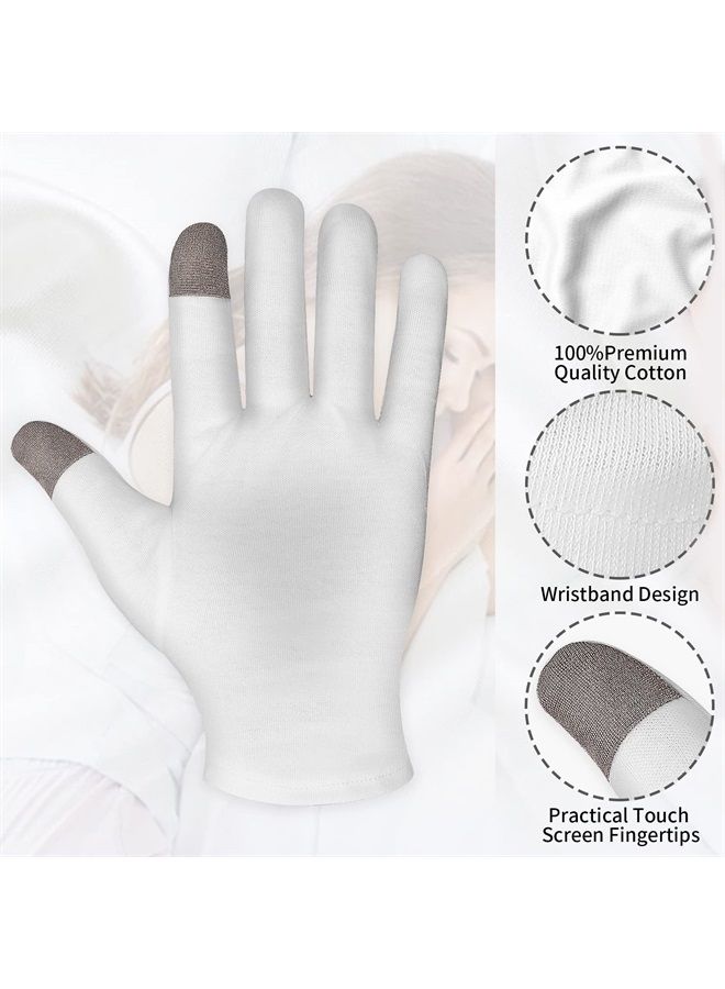 Sibba 3 Pairs Touch Screen Moisturizing Gloves White Cotton Moisturizing Gloves Overnight Bedtime Heal Eczema Sleeping Lotion Hand Spa Treatment Gloves Repair Rough Cracked Dry Chapped Hands Skin - Image 3