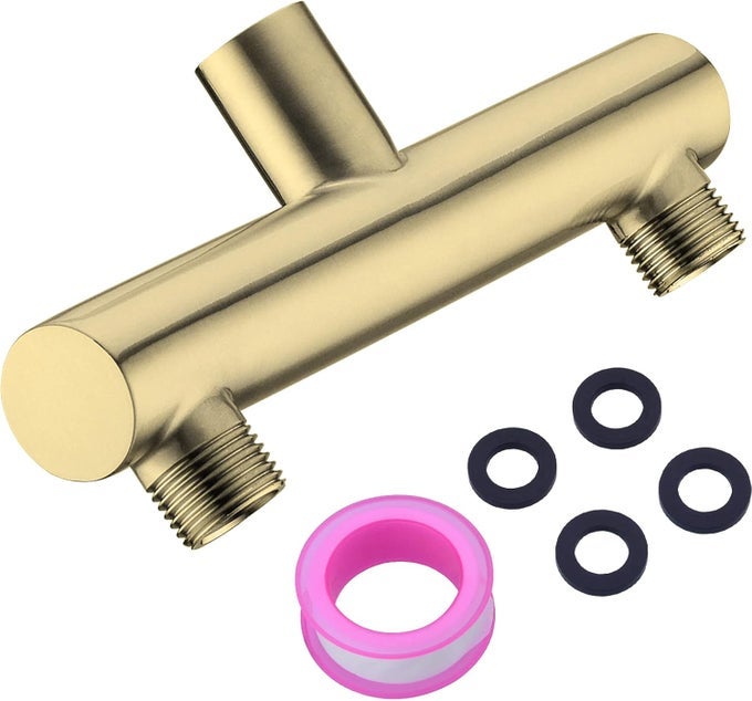 DOUBLE SHOWER HEAD MANIFOLD SPLITTER 2 WAY SHOWER ARM DIVERTER DUAL OUTLET ADAPTER FOR 2 SHOWERHEADS BRUSHED GOLD