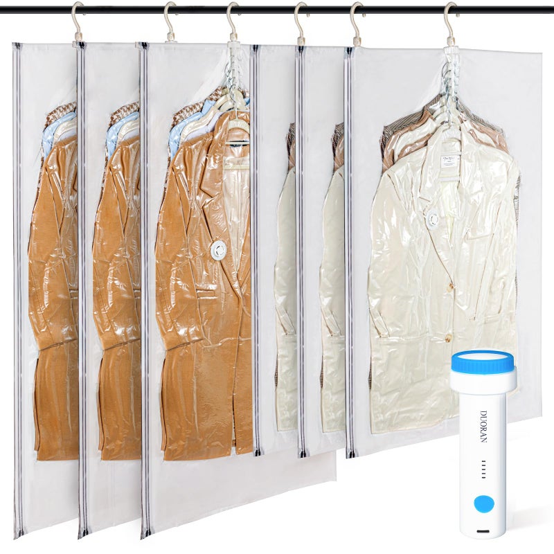 DUORAN Hanging Vacuum Storage Bags with Electric Pump 6 Pack 3 Long 3 Short Hanging Vacuum Seal Bags for Clothing Closet Organizer Space Saver for Suits Jackets Coats - Image 2