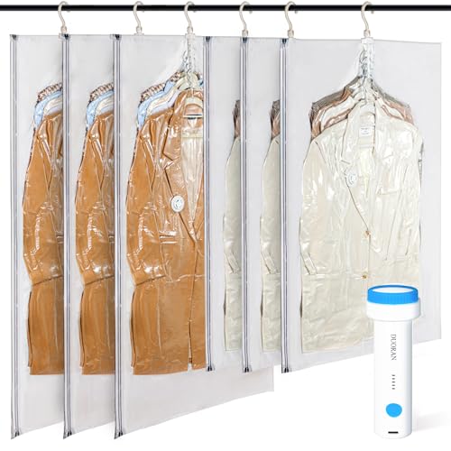DUORAN Hanging Vacuum Storage Bags with Electric Pump 6 Pack 3 Long 3 Short Hanging Vacuum Seal Bags for Clothing Closet Organizer Space Saver for Suits Jackets Coats - Image 1