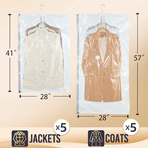 DUORAN Hanging Vacuum Storage Bags with Electric Pump 6 Pack 3 Long 3 Short Hanging Vacuum Seal Bags for Clothing Closet Organizer Space Saver for Suits Jackets Coats - Image 3