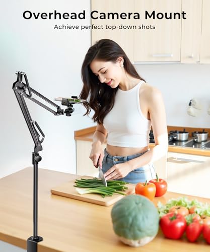 UBeesize Overhead Camera Mount with 360 Adjustable Arm Phone Holder for TikTok Live Streaming Photography Studio Content Creation Desk Mount for DSLR CamerasWebcamiPhoneRing LightMicrophone - Image 3