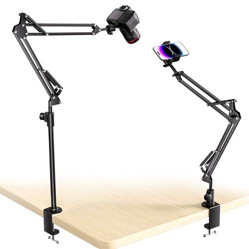 UBeesize Overhead Camera Mount with 360 Adjustable Arm Phone Holder for TikTok Live Streaming Photography Studio Content Creation Desk Mount for DSLR CamerasWebcamiPhoneRing LightMicrophone - Image 1
