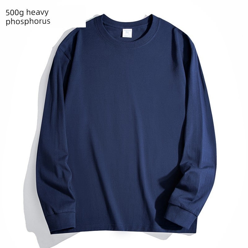 American high street 500g heavy pure cotton solid color base shirt men's and women's long-sleeved t-shirt versatile loose youth top - Image 2