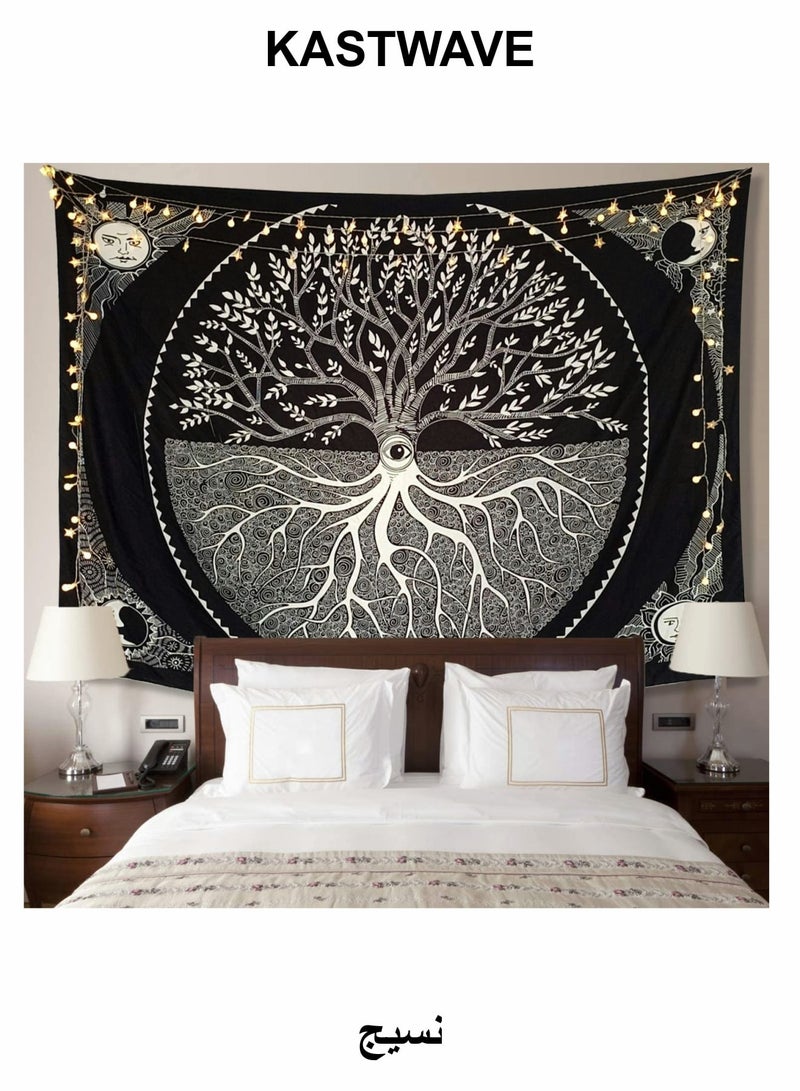 KASTWAVE Black and White Tapestry for Bedroom, Tree of Life Sun Moon Tapestry Wall Hanging Bohemian Tapestry Upholstery Cloth Background Cloth Hanging130*150CM - Image 1