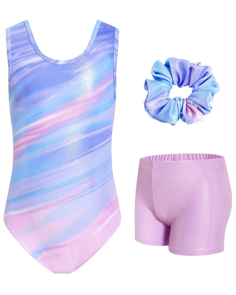 JiAmy Girls Gymnastics Leotards, Glitter Ballet Dance Unitards Biketards Activewear with Short & Hairband for Kids - Image 1