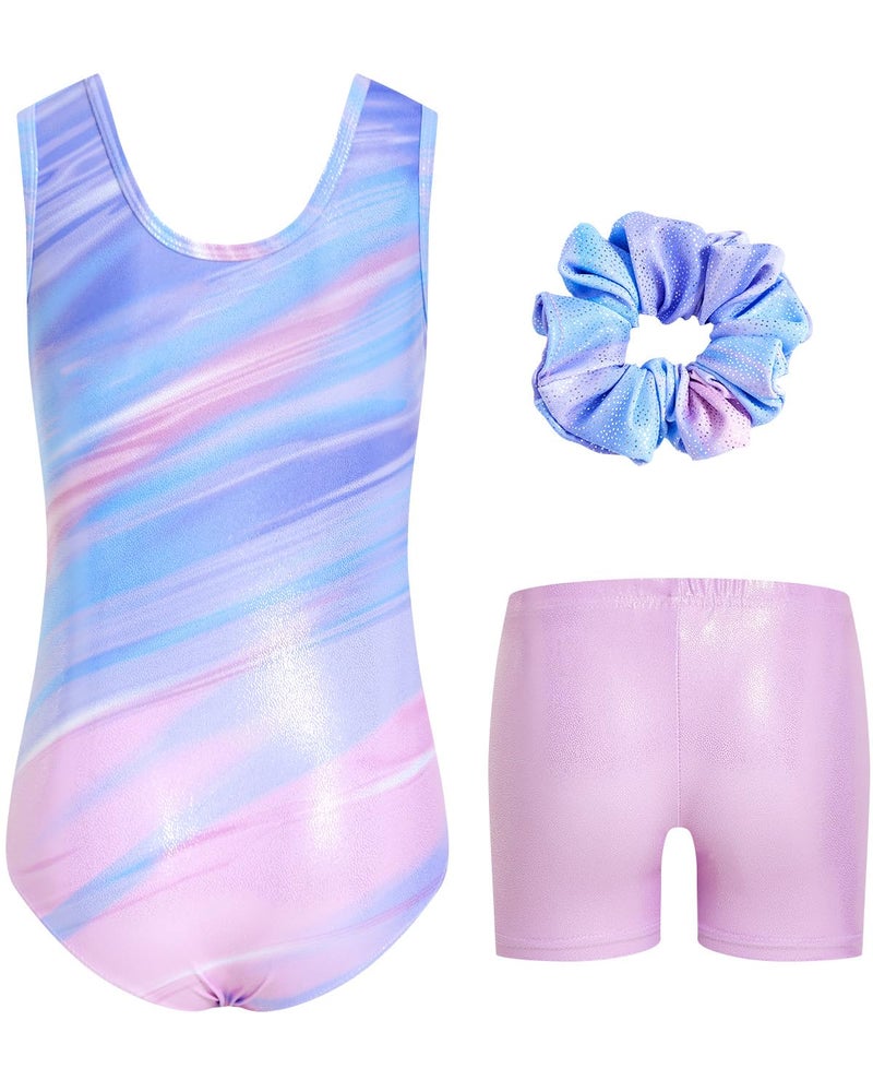 JiAmy Girls Gymnastics Leotards, Glitter Ballet Dance Unitards Biketards Activewear with Short & Hairband for Kids - Image 2