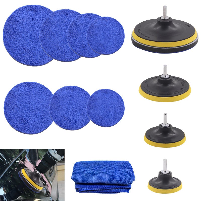 Rustark 4 Sizes Microfiber Polishing Buffing Pads Kits Removing Wax with 3 4 5 6 Hook and Loop Backing Pads Buffer Pads Microfiber Wax Applicator for Car Polishing Waxing and Cleaning