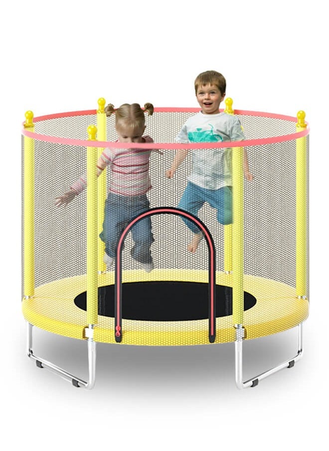 hibobi - Kids Trampoline, Children's Indoor Home Trampoline Bouncing Bed With Guard Net 140x140x120cm Yellow - Image 1