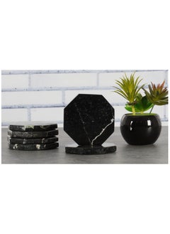 RADICALn Coaster Set Of 6 Black Handmade Marble Coffee 3.5 Inches Star Coasters Plates For Mug Glass Drinks - Ideal For Car And Outdoor Pot Kitchen Cup Sets  - Image 2