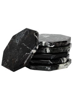 RADICALn Coaster Set Of 6 Black Handmade Marble Coffee 3.5 Inches Star Coasters Plates For Mug Glass Drinks - Ideal For Car And Outdoor Pot Kitchen Cup Sets  - Image 1