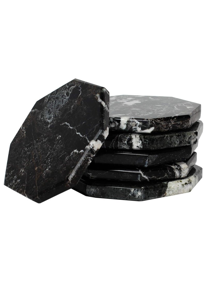 RADICALn Coaster Set Of 6 Black Handmade Marble Coffee 3.5 Inches Star Coasters Plates For Mug Glass Drinks - Ideal For Car And Outdoor Pot Kitchen Cup Sets  - Image 1