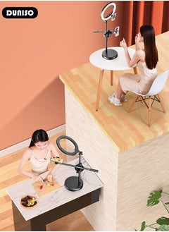 DUNISO Selfie Ring Light with Extendable Desk Stand and 2 Phone Holder, Dimmable LED Beauty Camera Ring light with Bluetooth Remote Control for Makeup, Photo Selfie, Video Recording, Live Streaming, Cooking Filming  - Image 3