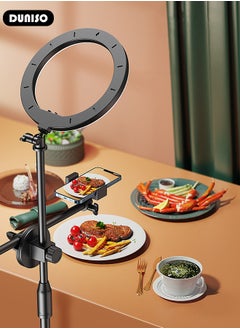 DUNISO Selfie Ring Light with Extendable Desk Stand and 2 Phone Holder, Dimmable LED Beauty Camera Ring light with Bluetooth Remote Control for Makeup, Photo Selfie, Video Recording, Live Streaming, Cooking Filming  - Image 4