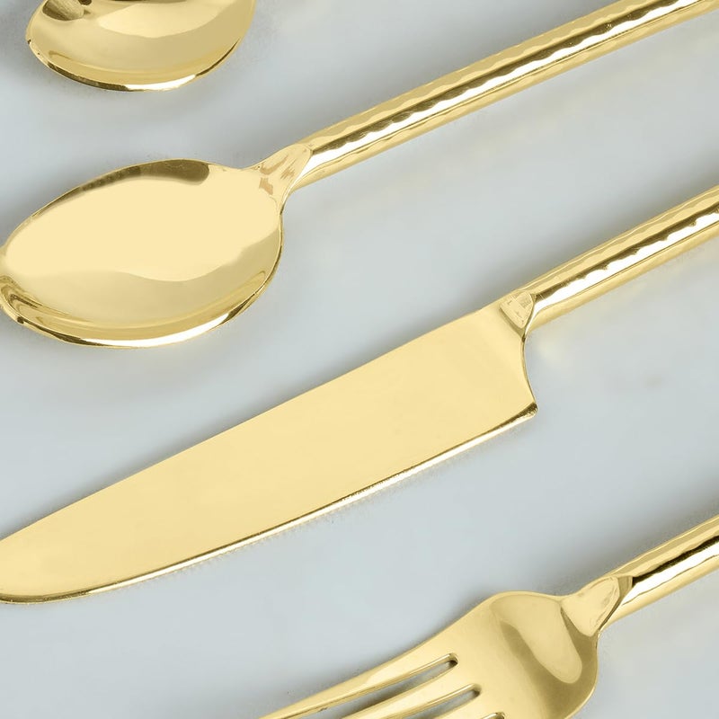 Saaga Stainless Steel Elegant Golden Cutlery Set 1 Table Spoon 1 Tea Spoon 1 Knife and 1 Fork Set of 4Pcs with Sturdy Box - Image 4