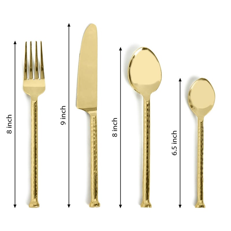 Saaga Stainless Steel Elegant Golden Cutlery Set 1 Table Spoon 1 Tea Spoon 1 Knife and 1 Fork Set of 4Pcs with Sturdy Box - Image 2