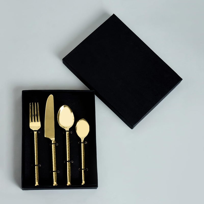 Saaga Stainless Steel Elegant Golden Cutlery Set 1 Table Spoon 1 Tea Spoon 1 Knife and 1 Fork Set of 4Pcs with Sturdy Box - Image 1