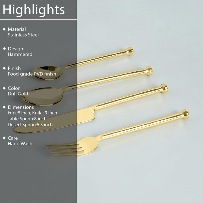 Saaga Stainless Steel Elegant Golden Cutlery Set 1 Table Spoon 1 Tea Spoon 1 Knife and 1 Fork Set of 4Pcs with Sturdy Box - Image 3