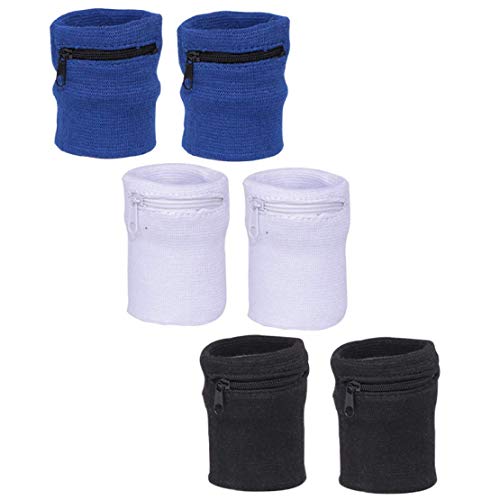 Chris.W 3Pairs Sports Wristband Zipper Sweatband Wrist Wallet Key Pocket for Women Men Running Cycling Jogging and Other Sports(Black/Blue/White) One Size fits Most - Image 1