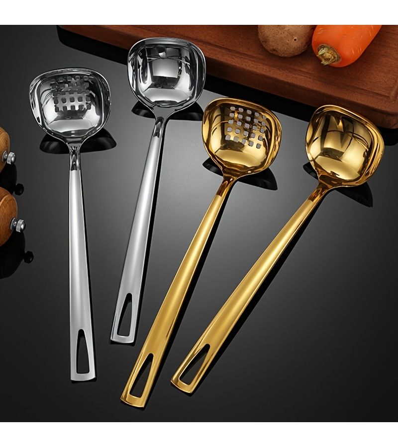 Stainless Steel Long Handled Square Headed Slotted Spoon High Temperature Resistant Deep Spoon For Kitchen Hot Pot Soup Congee - Image 2