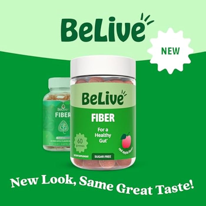 BeLive Fiber Gummies - Prebiotic Fiber Supplement with Chicory Root & Inulin for Digestive Support & Overall Gut Health I Vegan, Sugar Free Gummies for Adults & Children | 60 Ct - Apple Flavor - Image 3