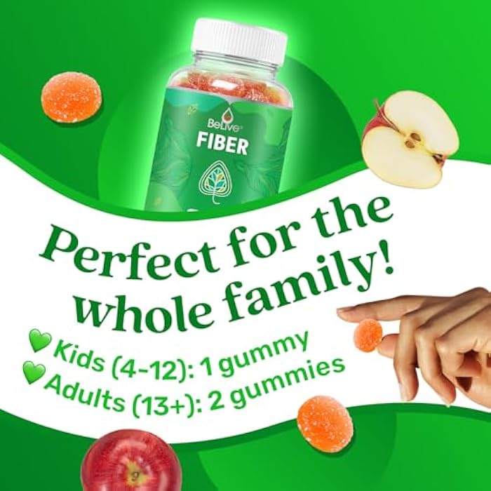 BeLive Fiber Gummies - Prebiotic Fiber Supplement with Chicory Root & Inulin for Digestive Support & Overall Gut Health I Vegan, Sugar Free Gummies for Adults & Children | 60 Ct - Apple Flavor - Image 4