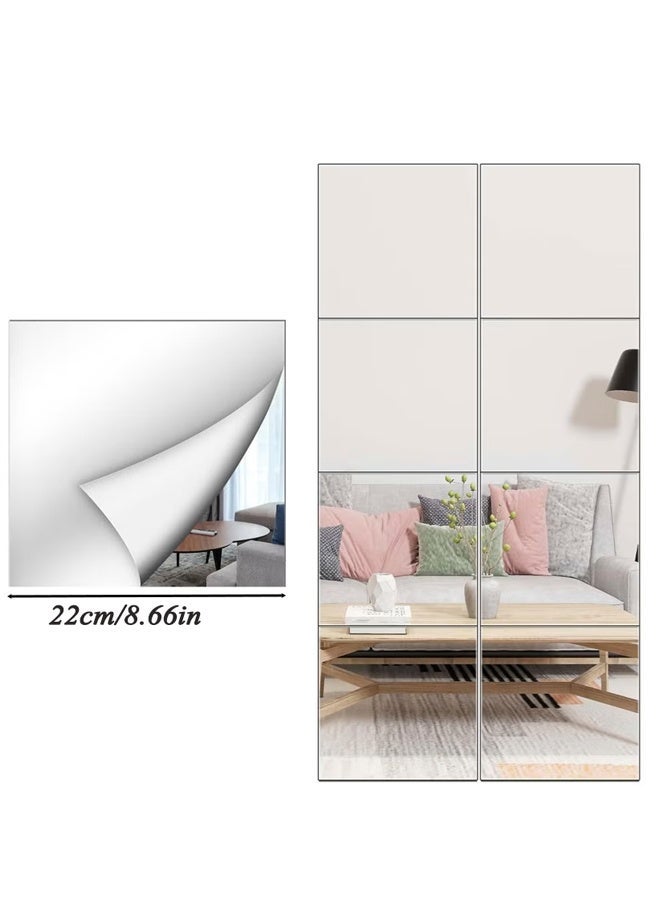 8 Pack 22×22CM Self-Adhesive Flexible Wall Mirror Tiles, HD Undistorted Shatterproof Splicable Full Body Mirror Stickers for Bedroom Wardrobe Living Room Decor - Image 1