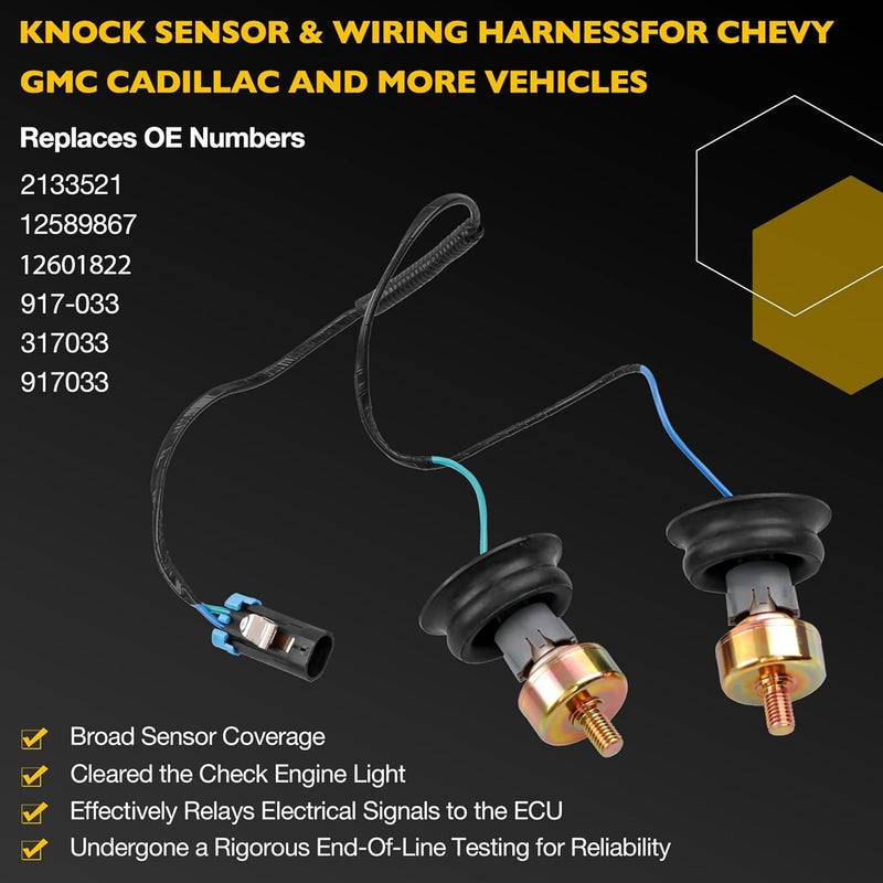 Gledewen Dual Knock Sensors with Wiring Harness and Intake Manifold Gasket Kit | for Chevy Silverado Avalanche Tahoe, GMC Sierra Yukon, Cadillac Hummer & More GM Vehicles | Replace# 12601822,213-3521,89060413 - Image 2