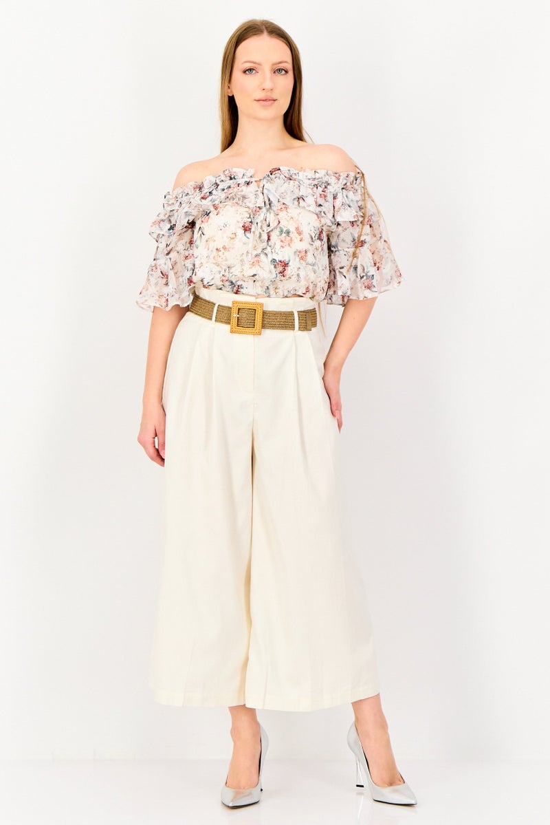 VERO MODA سروال واسع عادي للنساء، أبيض فاتح - Image 4