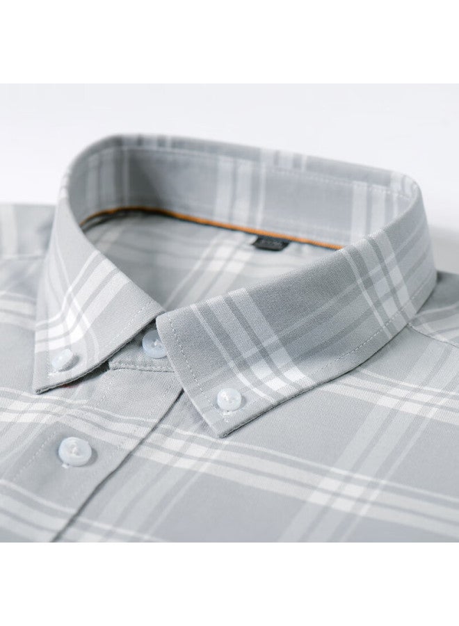 Limeng Men's Pure Cotton Plaid Long-sleeve Shirt, Youth American-style Casual Commuter Checkered Shirt, Gray Plaid, Size 42 - Image 1
