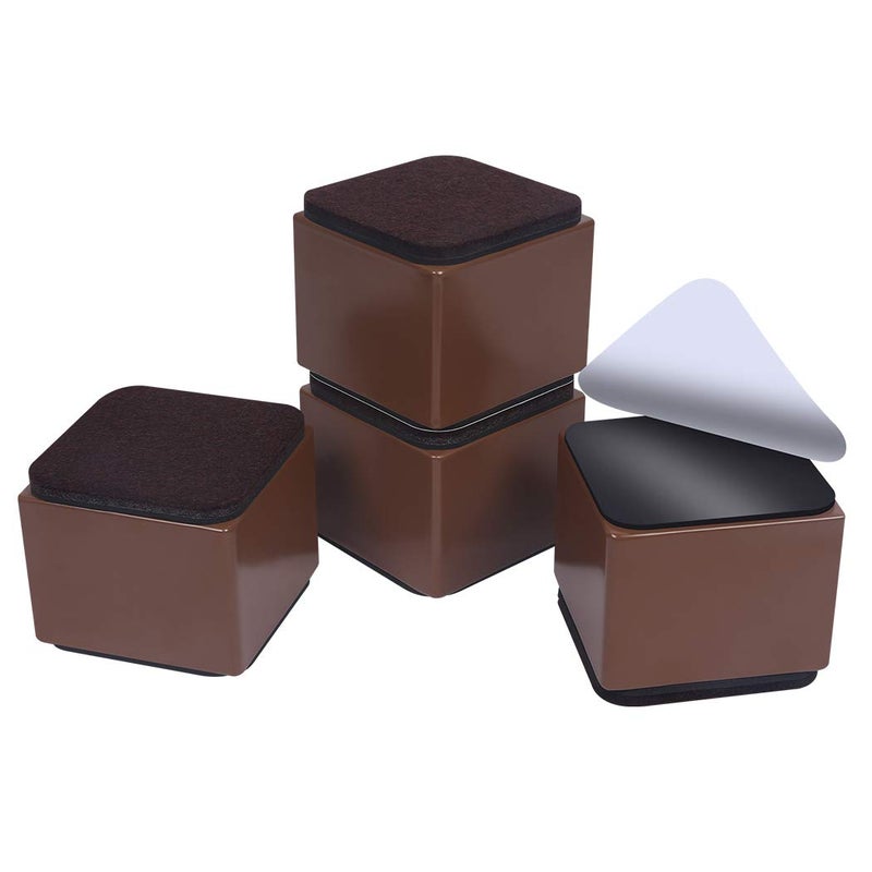 Ezprotekt 2 Inch Bed and Furniture Risers, Heavy Square Chair Sofa Couch Tables Risers, Width 2.4"-Adds 2" Height, Supports 20,000 lbs, Solid Steel Won't Crack & Scratch Floors (Brown, 4 Pack) - Image 1