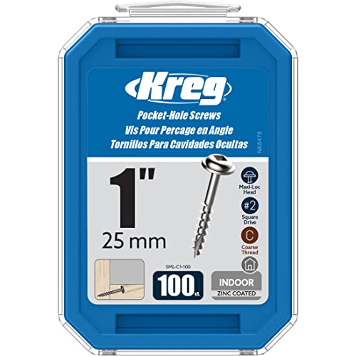 Kreg SML-C1-100 Zinc Pocket Screws, 1 Inch #8 Coarse Thread, Maxi-Loc Head (100 Count) - Image 1
