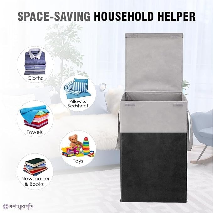 MBW Laundry Basket for Clothes 75L Laundry Bag Laundry Basket Laundry Bags for Clothes Laundry Basket for Clothes with lid Cloth Basket for Bedroom Bathroom Dorm Sqaure Gray Pack of 1 - Image 2