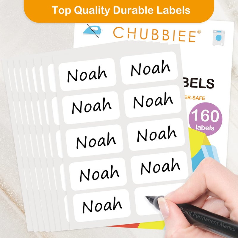 CHUBBIEE ملصقات ملابس الأطفال متعددة الاستخدامات بدون كي، ملصقات قماش ذاتية اللصق للكتابة، مناسبة للمخيم، المدرسة، دار الرعاية، رعاية المسنين، الألعاب، التنظيم، آمنة في الغسالة والمجفف، عبوة تحتوي على 160 ملصق - Image 2