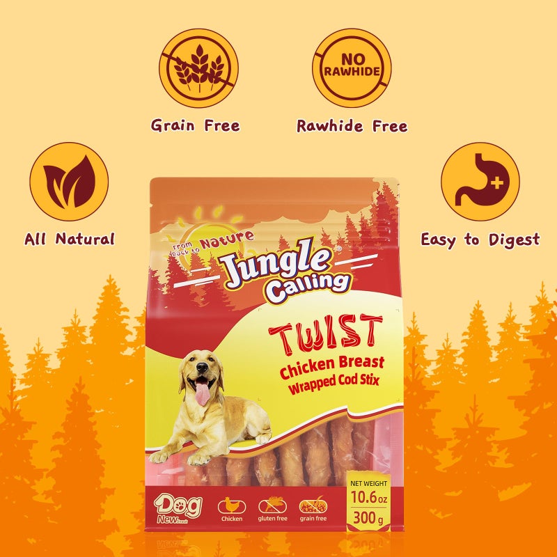 Jungle Calling Rawhide Free Treats for Dogs, Chicken Wrapped Cod Sticks Dog Treats, Soft Chewy Snacks for Training Rewards, 10.6 oz (Chicken) - Image 4