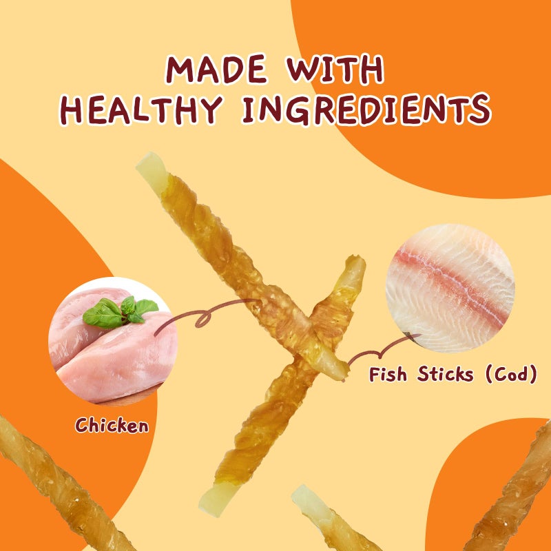 Jungle Calling Rawhide Free Treats for Dogs, Chicken Wrapped Cod Sticks Dog Treats, Soft Chewy Snacks for Training Rewards, 10.6 oz (Chicken) - Image 2