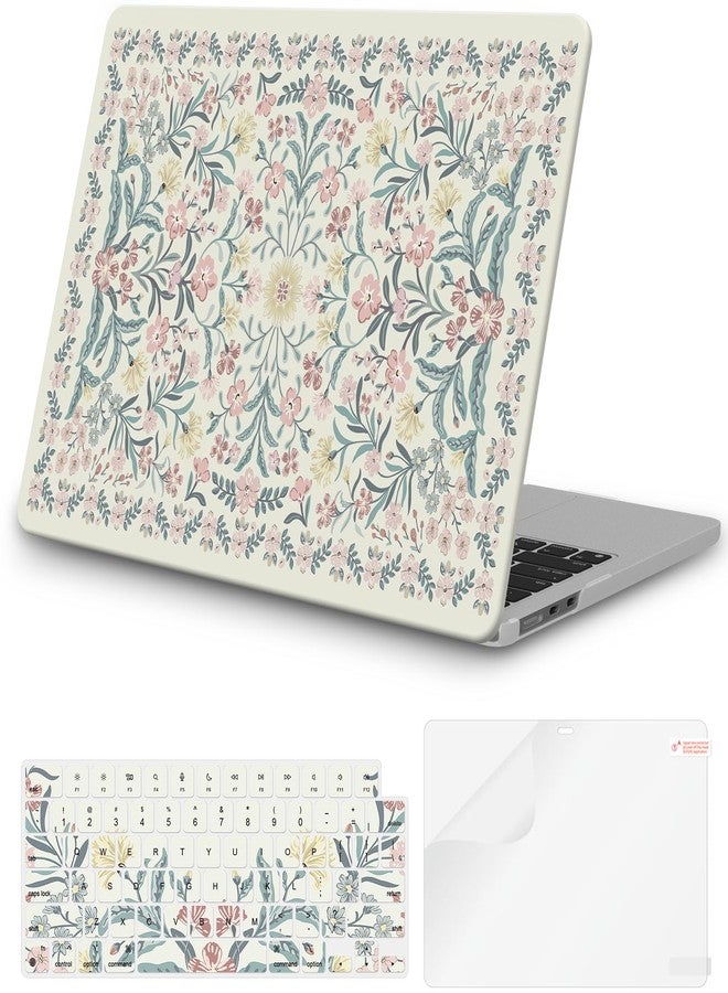 iCasso for M4 MacBook Air 13 inch Case 2025 2024-2022 M3 M2 Model A 3240 A3113 A2681, Sturdy Protective Pattern Plastic Hard Shell Case for Mac Air 13.6", Keyboard Cover + Screen Protector, Pink Boho - Image 1