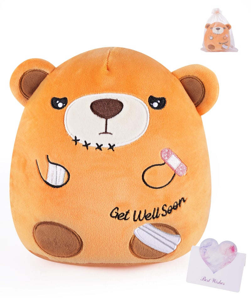 LeYoHa Get Well Soon Gift Bear Teddy Bear Stuffed Animals with BandAid Kids Pillow Cushion Gifts for Patient Girls Boys Light Brown 8 Inch - Image 2