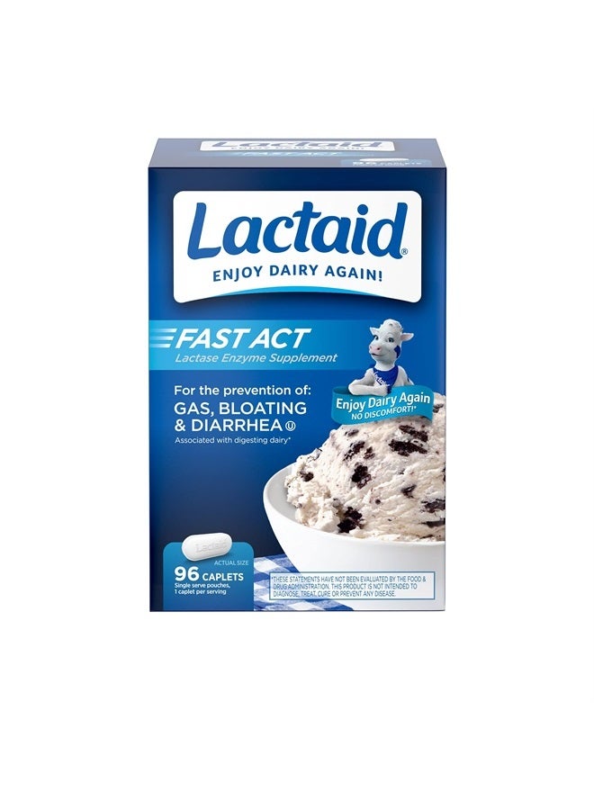 Lactaid أقراص فاست آكت لعلاج عدم تحمل اللاكتوز مع إنزيم اللاكتاز، 96 قرصًا - Image 1