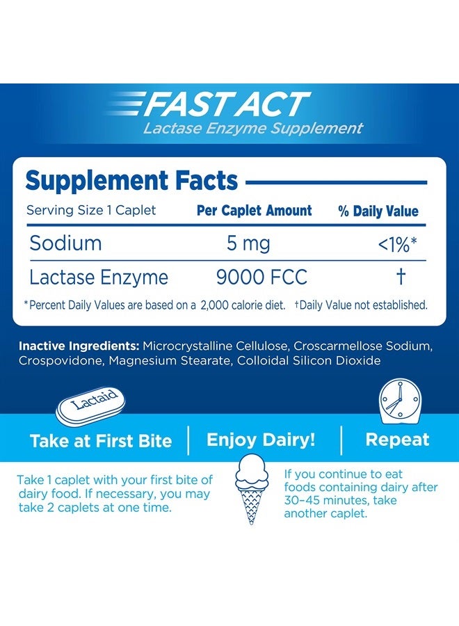 Lactaid أقراص فاست آكت لعلاج عدم تحمل اللاكتوز مع إنزيم اللاكتاز، 96 قرصًا - Image 5