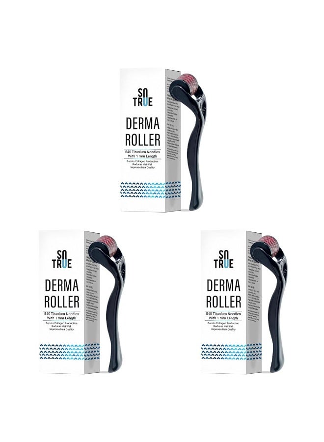 So True Sotrue Derma Roller For Hair Growth 1 mm with 540 Titanium Needles | Repairs Damaged Hair, Activates Hair Follicles | For Hair Fall & Hair Thickening | Reduces Acne Scars | Safe & Effective To Use(set of 3) - Image 1