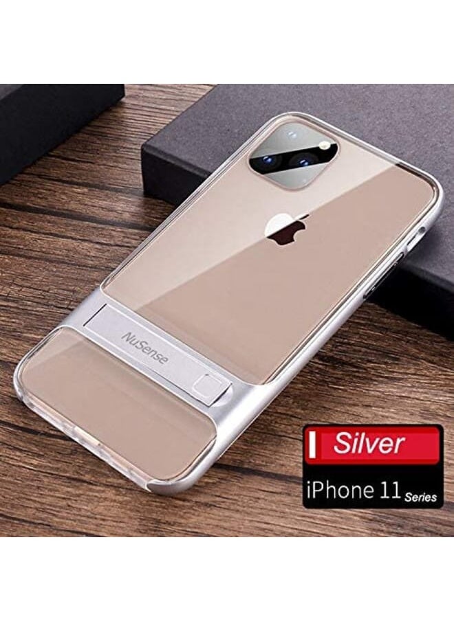 NuSense Kickstand Shockproof Case For Iphone 11 Pro Max  (6.5 Inch),Flexible Soft Tpu And Pc Frame Cover With Foldable Stand  (Silver)  - Image 3