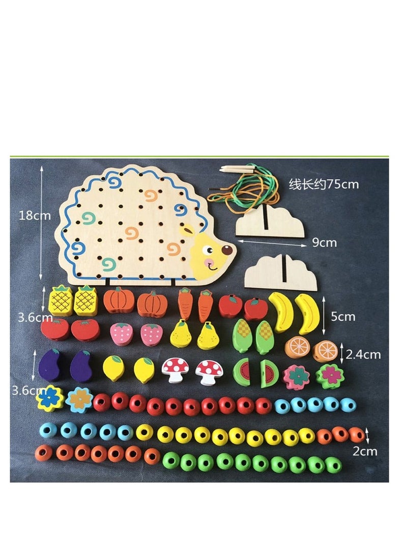Wooden Balance Blocks Stacking Lacing Toys Fruits Beads Threading for Toddlers STEM Montessori Educational Building Game Kids Boy Girl Gifts