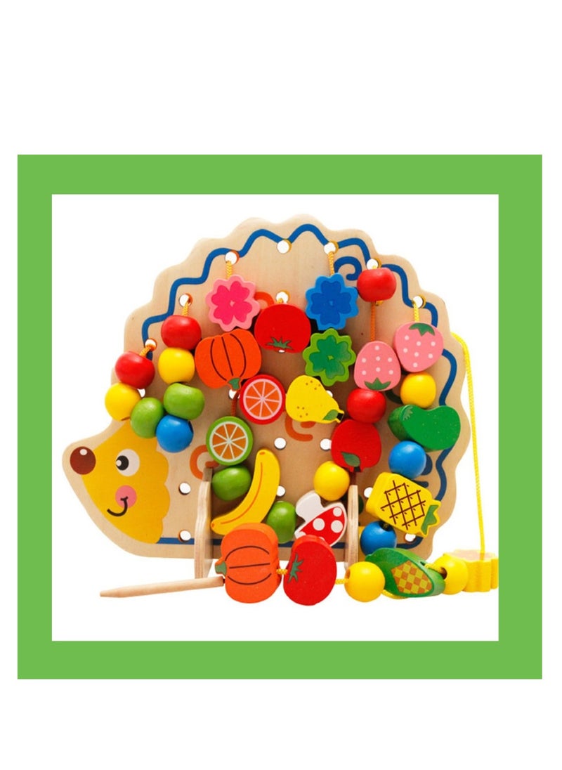 Wooden Balance Blocks Stacking Lacing Toys Fruits Beads Threading for Toddlers STEM Montessori Educational Building Game Kids Boy Girl Gifts