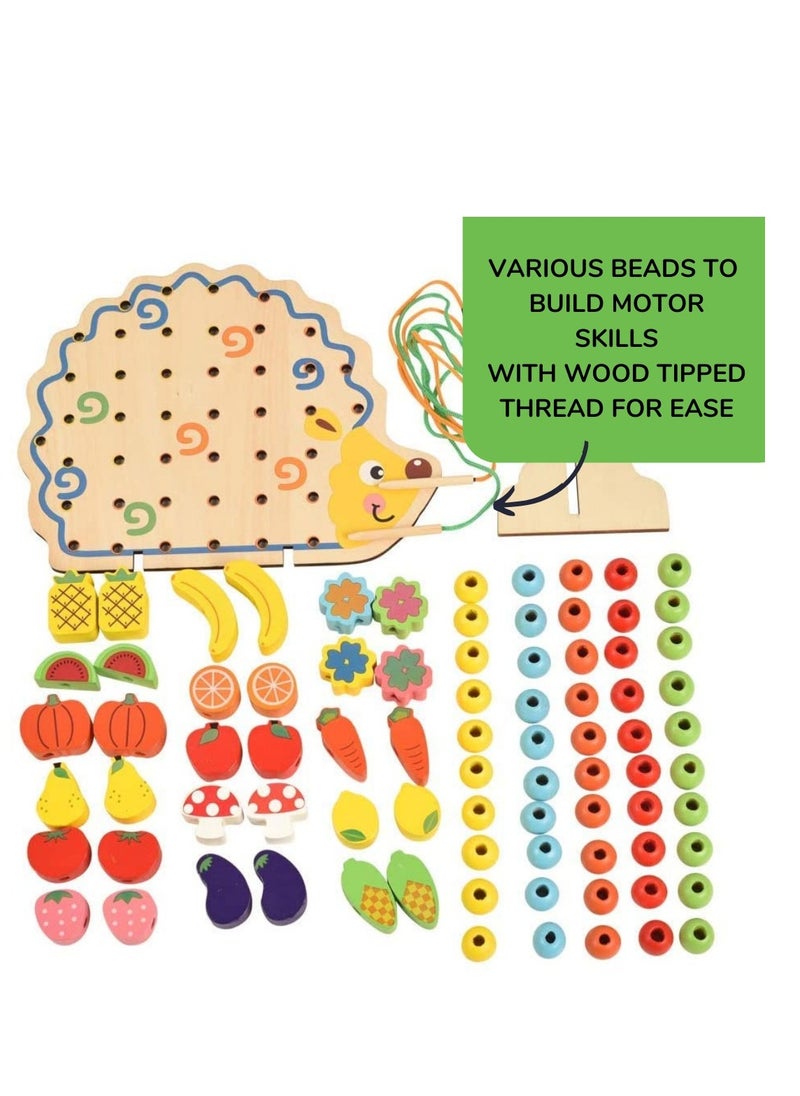 Wooden Balance Blocks Stacking Lacing Toys Fruits Beads Threading for Toddlers STEM Montessori Educational Building Game Kids Boy Girl Gifts