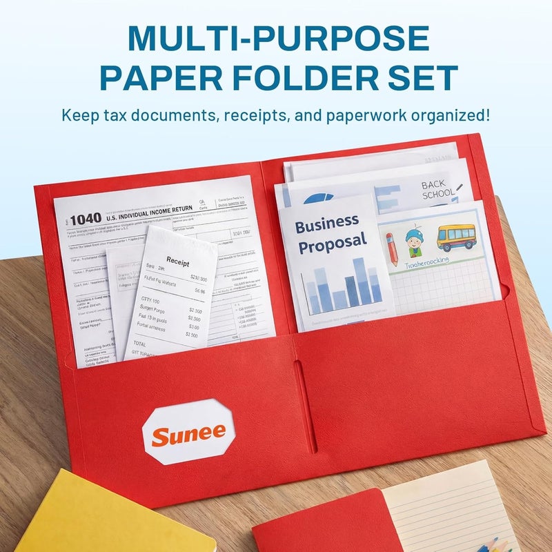 SUNEE Folders with Pockets(25 Pack, Assorted Colors), 2 Pocket Folders Fit Letter Size Paper, Paper File Folder for School Office Home Business - Image 2