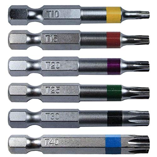 Jake Sales Torx/Star Drive 6 Piece Bit Set 2" Quick Change Shank (Color Coded) Includes T-10, T-15, T-20, T-25, T-30, T-40 Torx/Star Screw Driver Bits - Image 1