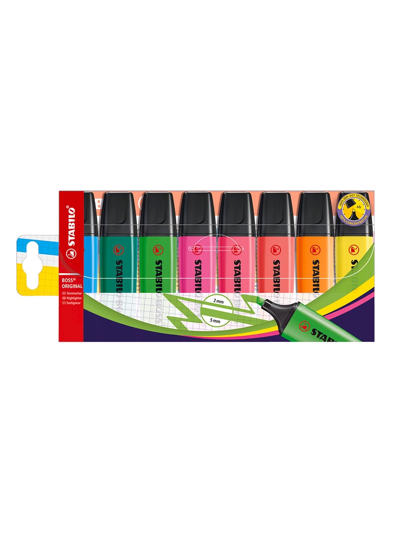 STABILO Highlighter Pen - Boss Original Wallet of 8 Assorted Colours, 2mm,5mm 