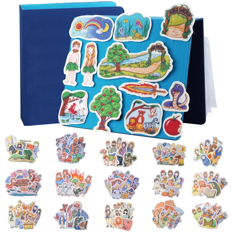 CHEFAN 16 Pack Felt Board Bible Stories Set Flannel Board Stories with a Multifunctional Felt Pieces Storage Binder for Preschool Activities Included Noahs Ark Adam and Eve The Nativity of Jesus - Image 2